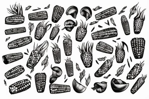 corn on the cob with big muscles tattoo idea