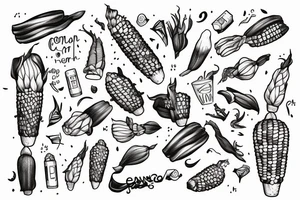 corn on the cob with human arms tattoo idea