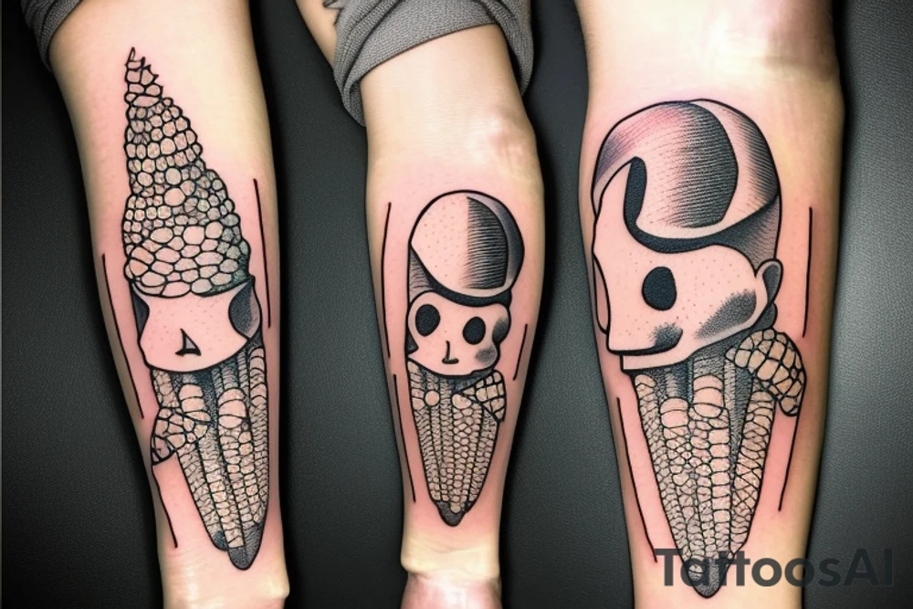 corn on the cob with human arms tattoo idea