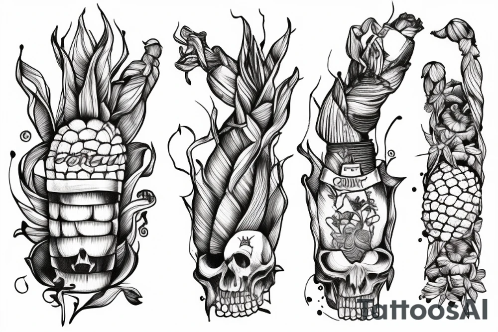 corn on the cob with human arms tattoo idea