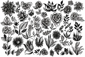 Lots of plants and flowers intertwined together tattoo idea