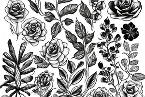 Lots of plants and flowers intertwined together tattoo idea