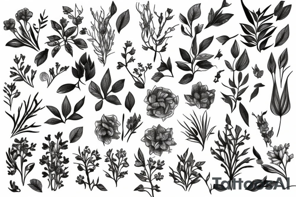 Plants, flowers, wild vegetation, pretty flowers, intertwined plants, vines, long vines tattoo idea
