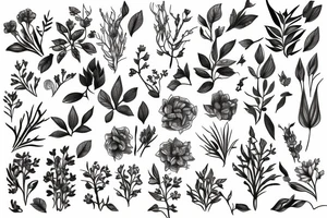 Plants, flowers, wild vegetation, pretty flowers, intertwined plants, vines, long vines tattoo idea