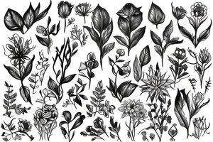 Plants, flowers, wild vegetation, pretty flowers, intertwined plants, vines, long vines tattoo idea