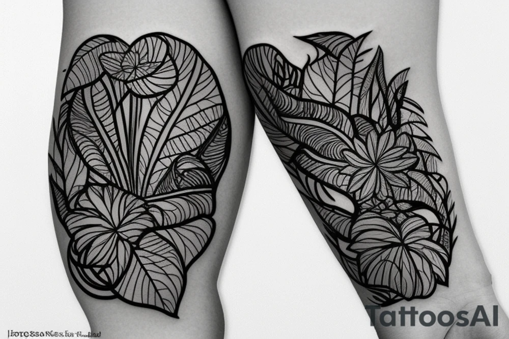 Plants, flowers, intertwined plants, very dense vegetation tattoo idea