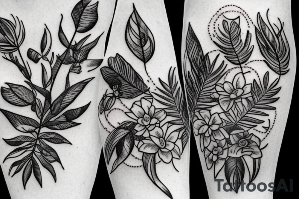 Plants, flowers, intertwined plants, very dense vegetation tattoo idea