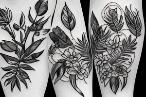 Plants, flowers, intertwined plants, very dense vegetation tattoo idea