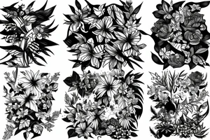 Plants, flowers, intertwined plants, very dense vegetation, wild vines tattoo idea
