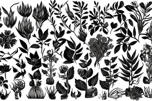 Plants, flowers, intertwined plants, very dense vegetation, wild vines tattoo idea