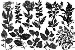 Plants, flowers, intertwined plants, very dense vegetation, wild vines tattoo idea