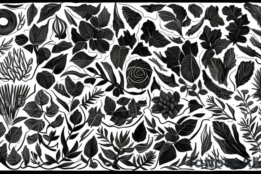 Plants, flowers, intertwined plants, very dense vegetation, wild vines tattoo idea