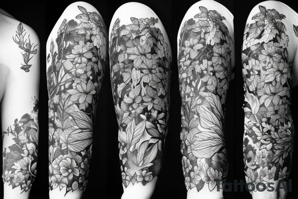 Plants, flowers, intertwined plants, very dense vegetation, wild vines tattoo idea