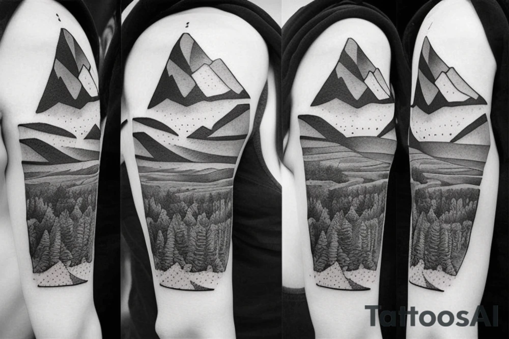 Mountain, sunny, square thick frame tattoo idea