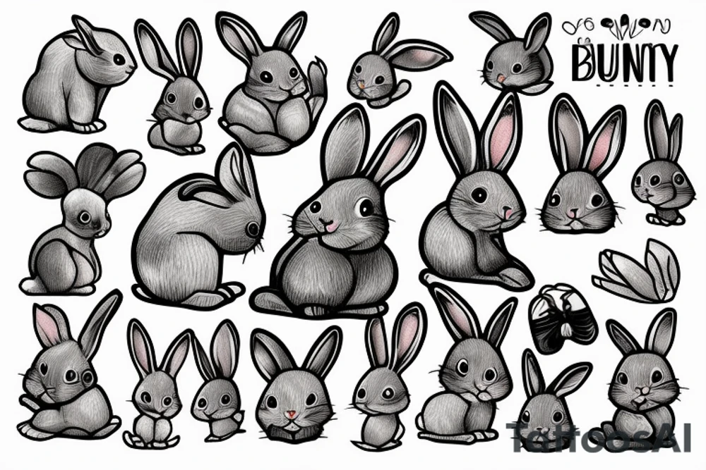Cute bunny in a square frame tattoo idea