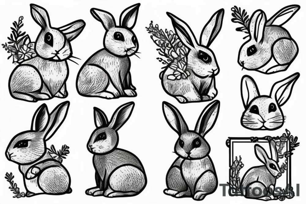 Cute bunny in a square frame tattoo idea