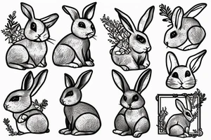 Cute bunny in a square frame tattoo idea