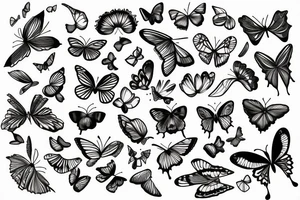 Unalome sun, waves and butterfly tattoo idea