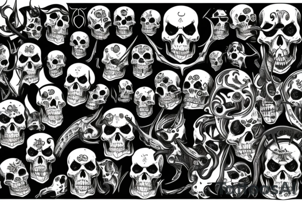 demon with tons of scattered skulls tattoo idea