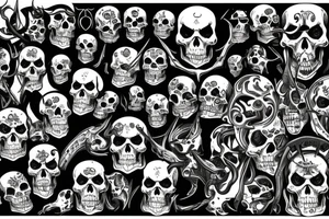 demon with tons of scattered skulls tattoo idea