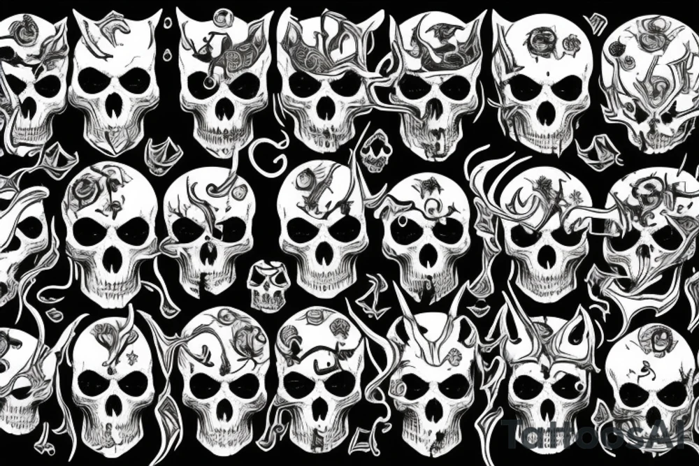 demon with tons of scattered skulls tattoo idea demon with tons of scattered skulls tattoo idea