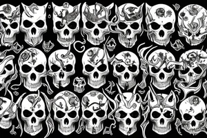 demon with tons of scattered skulls tattoo idea