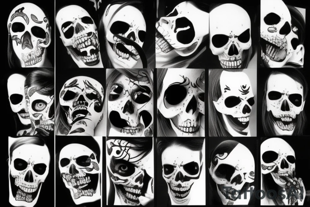 half face demon half face skull tattoo idea