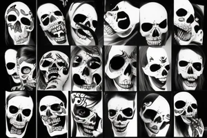 half face demon half face skull tattoo idea