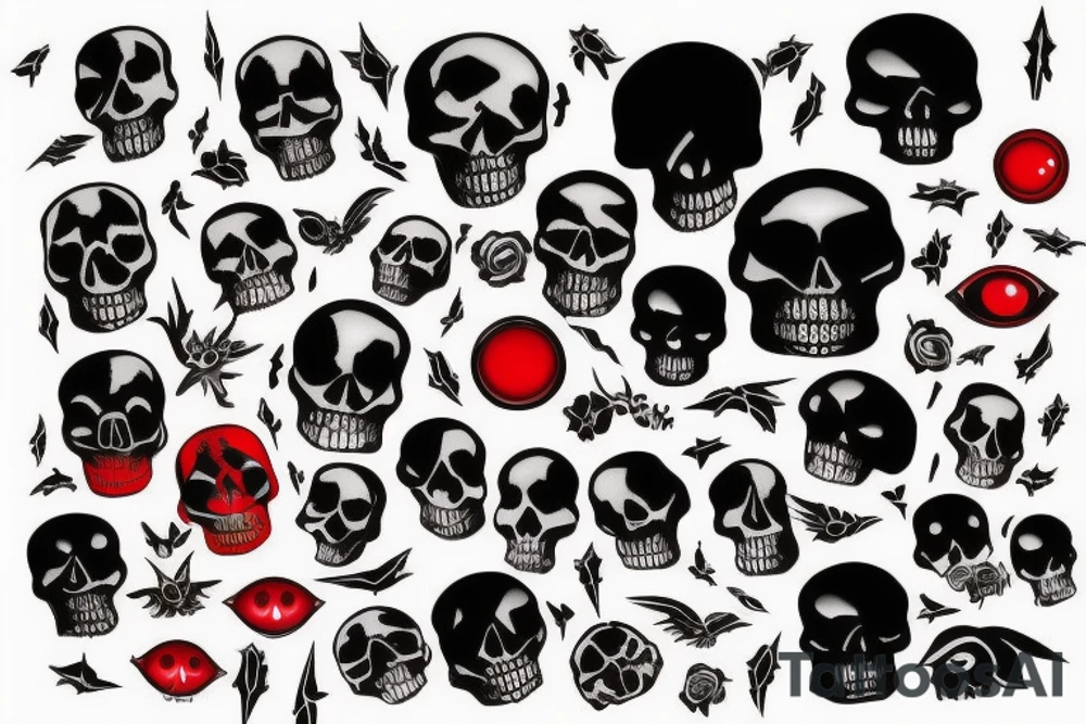 black skull with red eyes tattoo idea