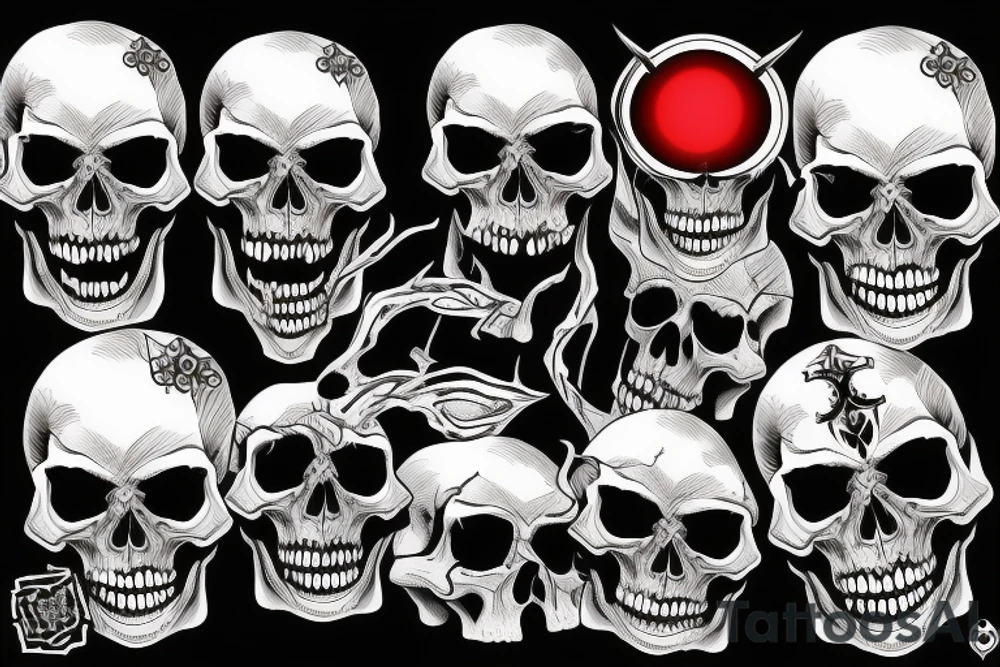 black skull with red eyes tattoo idea