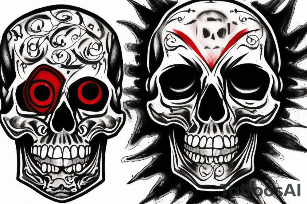 black skull with red eyes tattoo idea