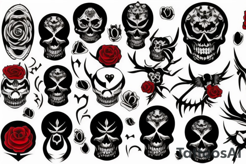 black skull with red eyes tattoo idea