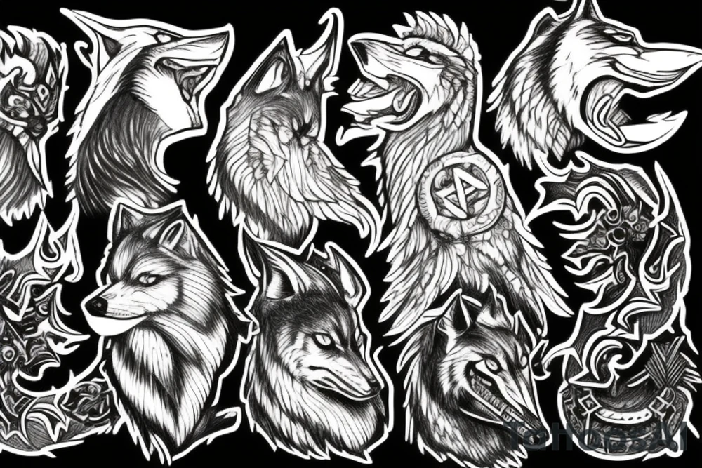 The wolf Fenrir and the two ravens of Odin tattoo idea