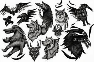 The wolf Fenrir and the two ravens of Odin tattoo idea