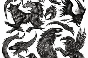 The wolf Fenrir with the two ravens of Odin tattoo idea