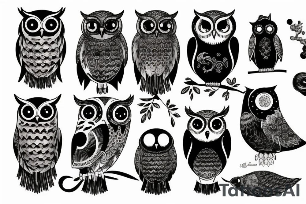 Owl and moon tattoo idea