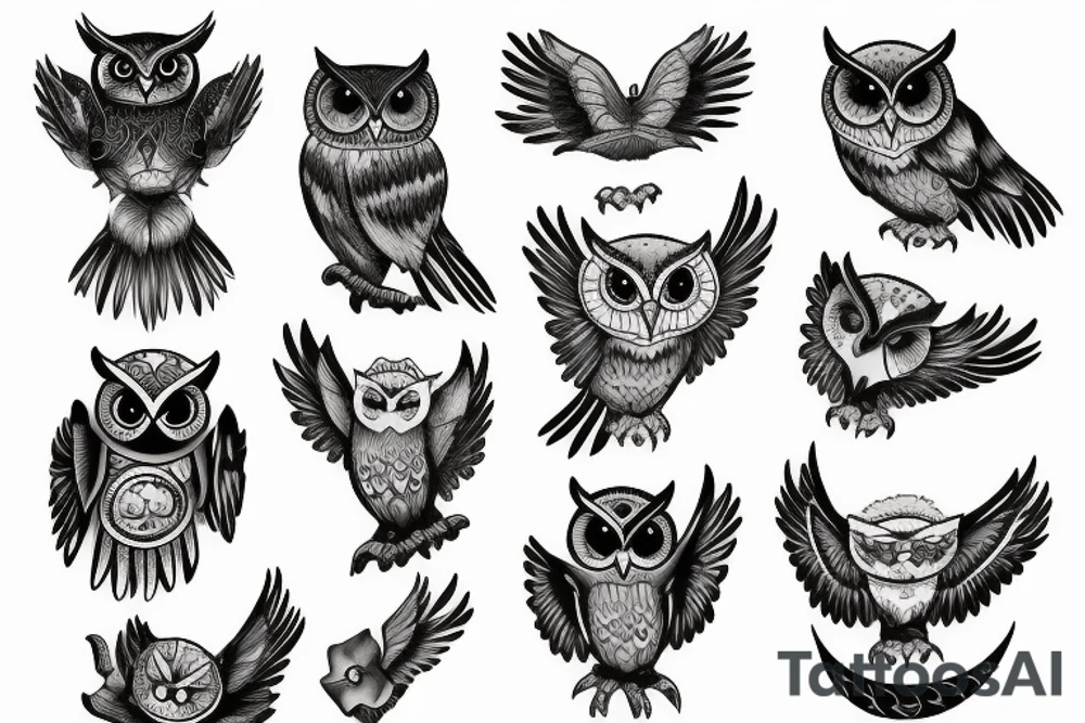 Owl and moon tattoo idea