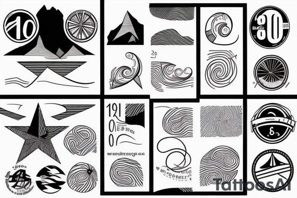 simple geographic design including the numbers 102823 using lines tattoo idea