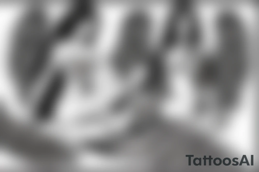 Angel with long hair, hugging her knees, wings folded around her tattoo idea