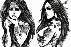 Angel with long hair, hugging her knees tattoo idea