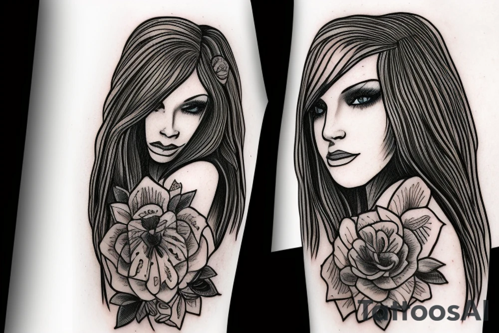 Angel with long hair, sitting tattoo idea