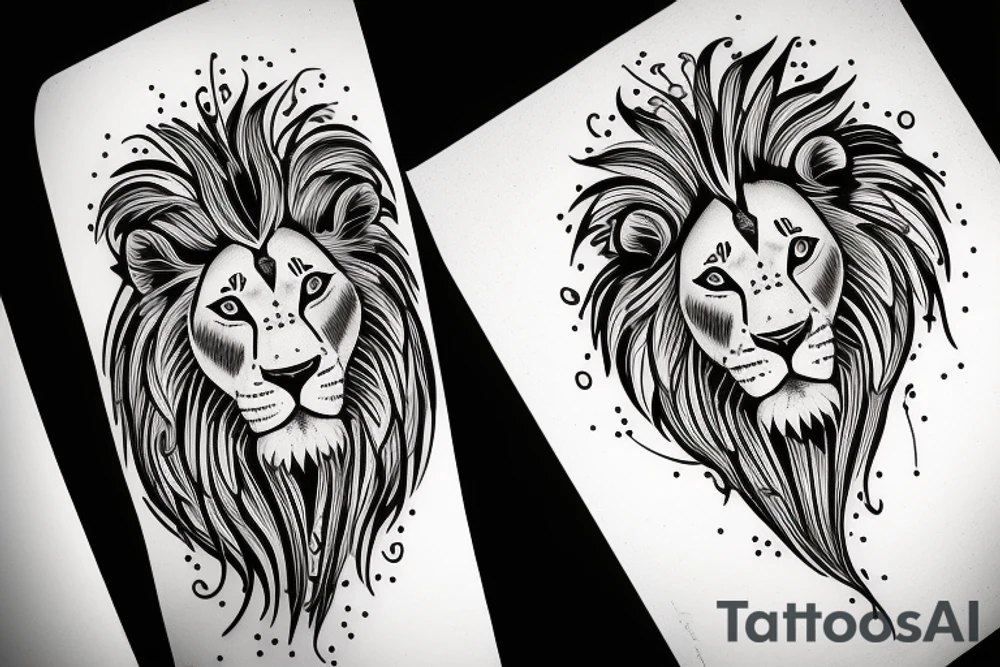 Realistically lion in music tattoo idea