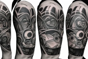 Speaker on a tape recorder, half sleeve arm tattoo idea