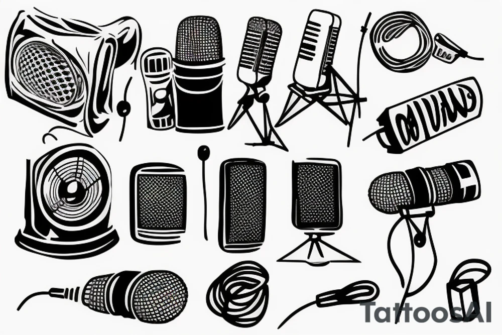 Loudspeaker, microphone, cable, music tattoo idea