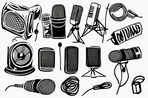 Loudspeaker, microphone, cable, music tattoo idea