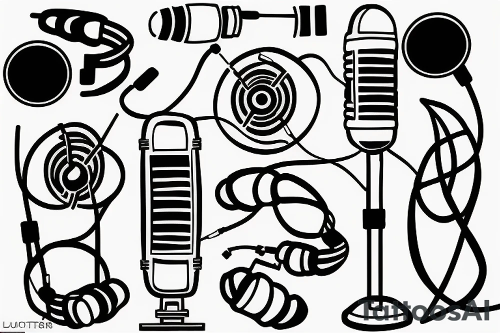 Loudspeaker, microphone, cable, music tattoo idea