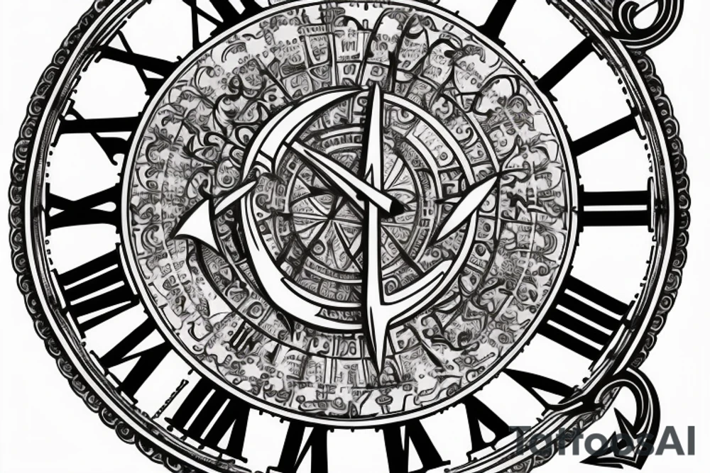 Clock face with arabic numerals with the Marine Corps Eagle, globe and Anchor around it tattoo idea