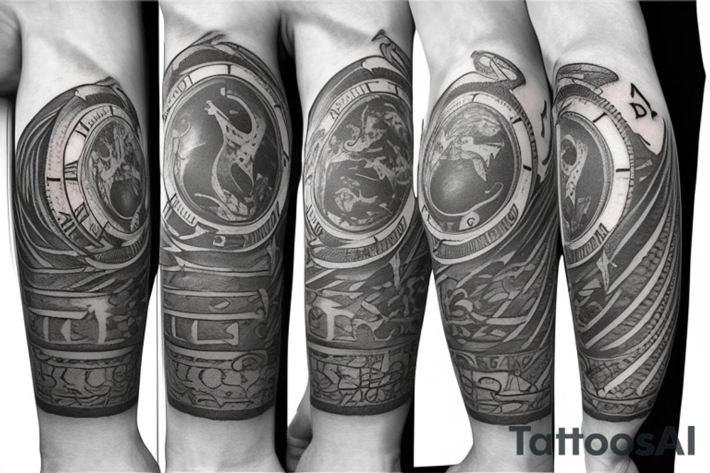 Clock face with arabic numerals with the Marine Corps Eagle, globe and Anchor around it tattoo idea