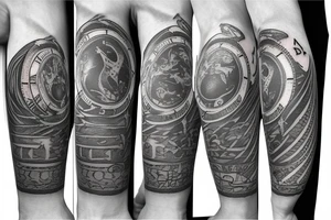Clock face with arabic numerals with the Marine Corps Eagle, globe and Anchor around it tattoo idea