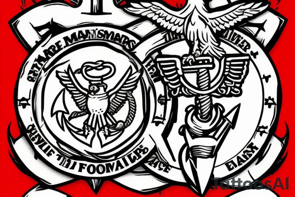 Marine Corps Emblem: The Eagle, Globe, and Anchor emblem, which is the official emblem of the United States Marine Corps, could be featured prominently. It could be positioned on either side of the clock face, with the eagle's wings extending outward. tattoo idea
